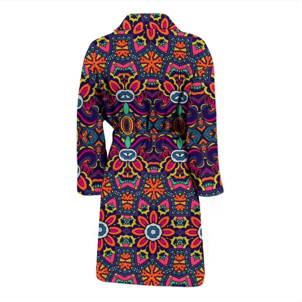 Ethnic Flower Style Print Pattern Men Bath Robe-JTAMIGO.COM