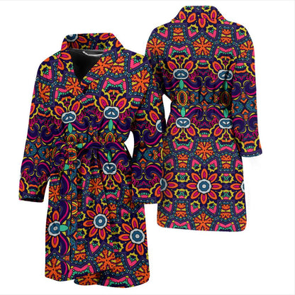 Ethnic Flower Style Print Pattern Men Bath Robe-JTAMIGO.COM