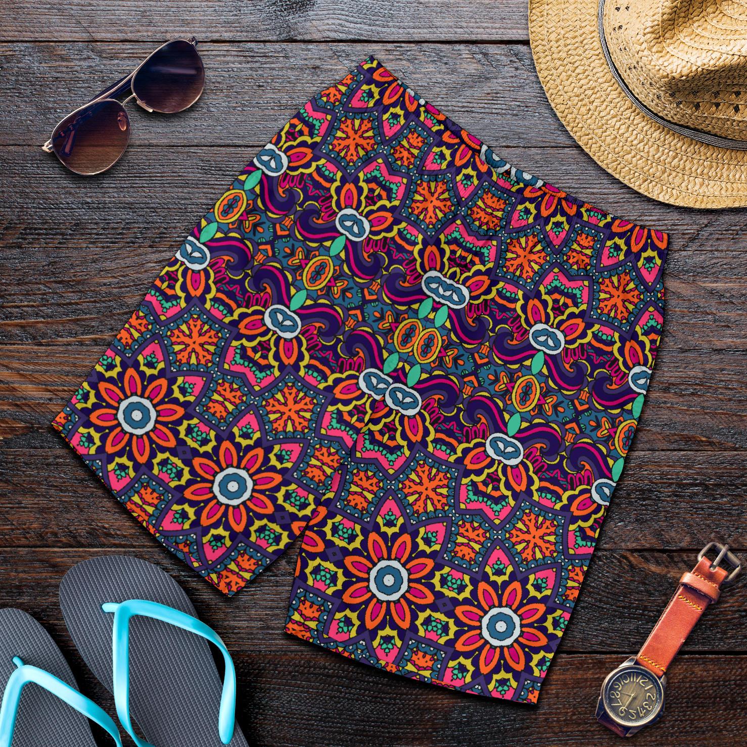 Ethnic Flower Style Print Pattern Mens Shorts-JTAMIGO.COM