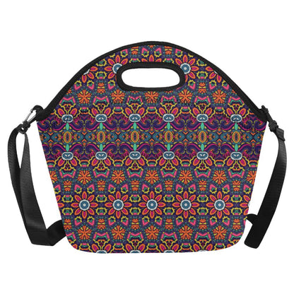Ethnic Flower Style Print Pattern Neoprene Lunch Bag (Model 1669)(Large)-JTAMIGO.COM