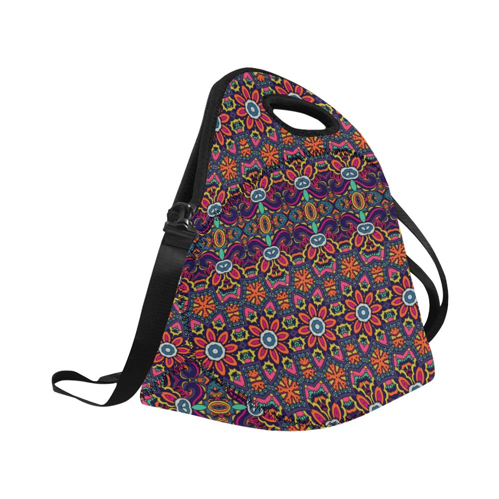 Ethnic Flower Style Print Pattern Neoprene Lunch Bag (Model 1669)(Large)-JTAMIGO.COM