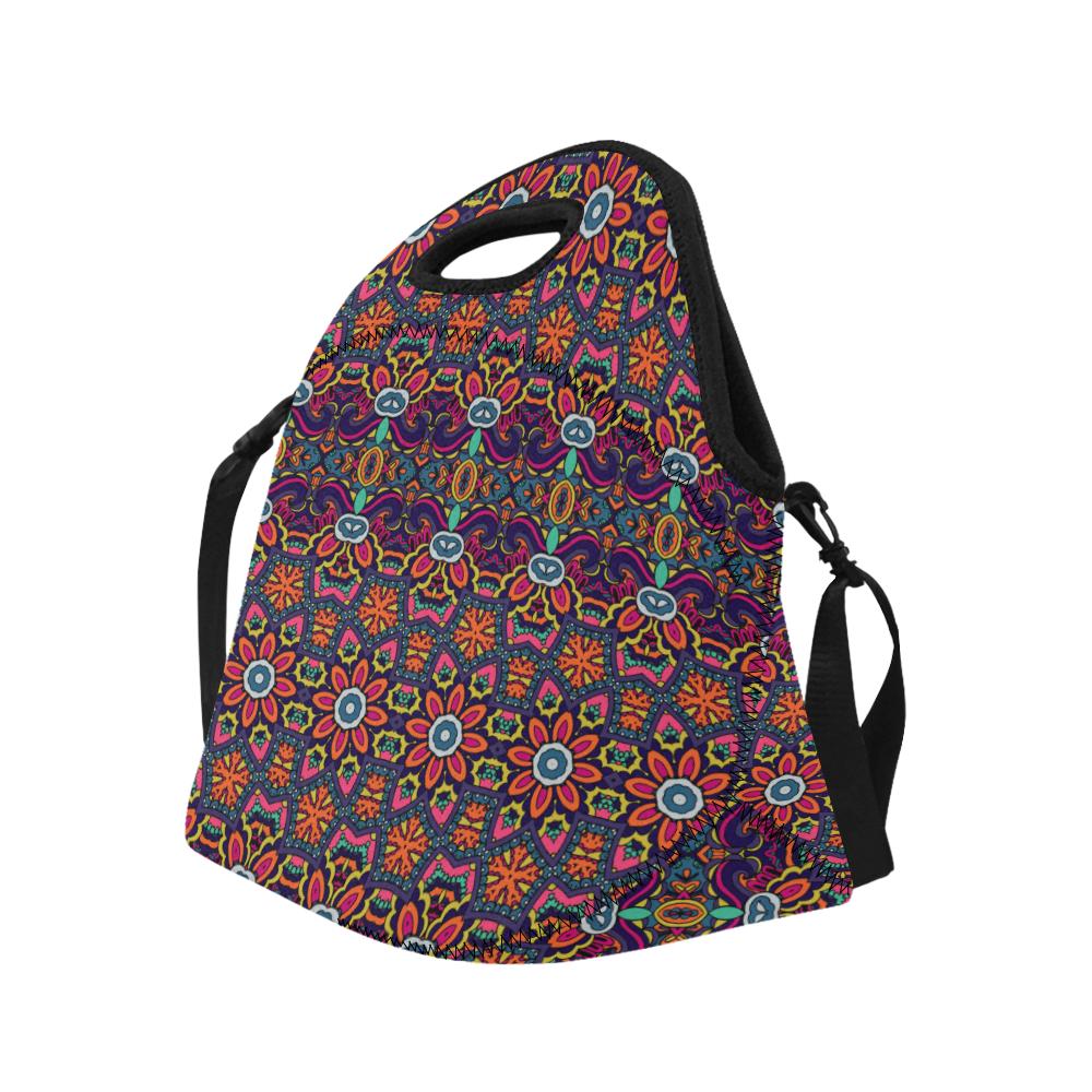 Ethnic Flower Style Print Pattern Neoprene Lunch Bag (Model 1669)(Large)-JTAMIGO.COM