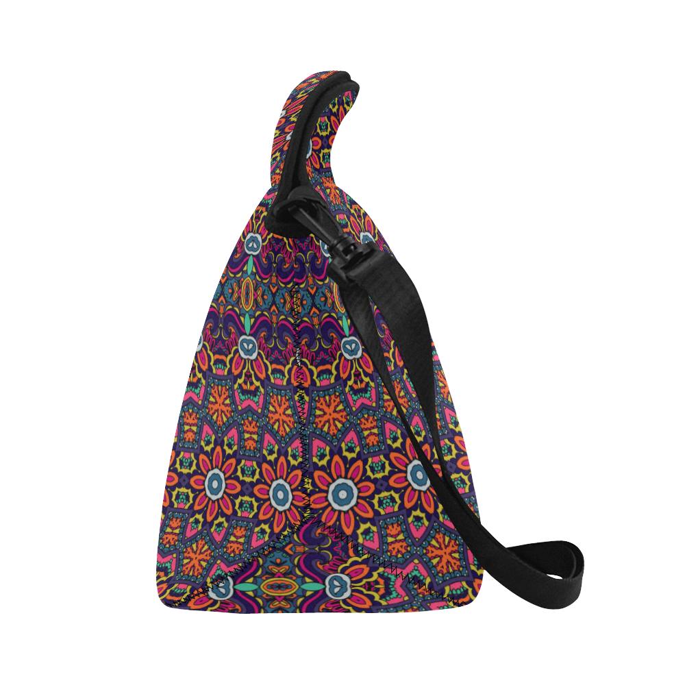 Ethnic Flower Style Print Pattern Neoprene Lunch Bag (Model 1669)(Large)-JTAMIGO.COM