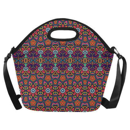 Ethnic Flower Style Print Pattern Neoprene Lunch Bag (Model 1669)(Large)-JTAMIGO.COM