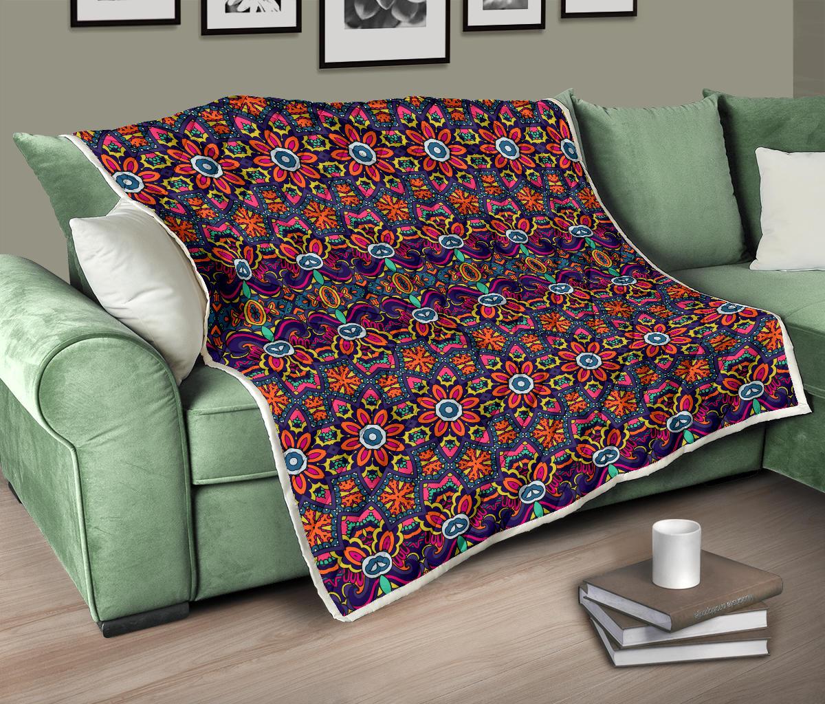 Ethnic Flower Style Print Pattern Premium Quilt-JTAMIGO.COM