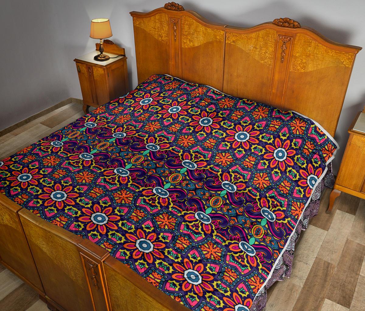 Ethnic Flower Style Print Pattern Premium Quilt-JTAMIGO.COM