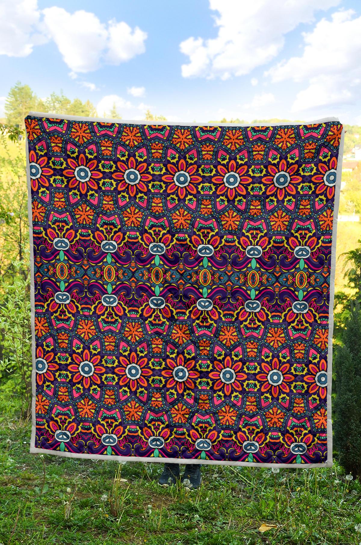 Ethnic Flower Style Print Pattern Premium Quilt-JTAMIGO.COM