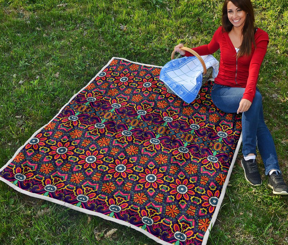 Ethnic Flower Style Print Pattern Premium Quilt-JTAMIGO.COM