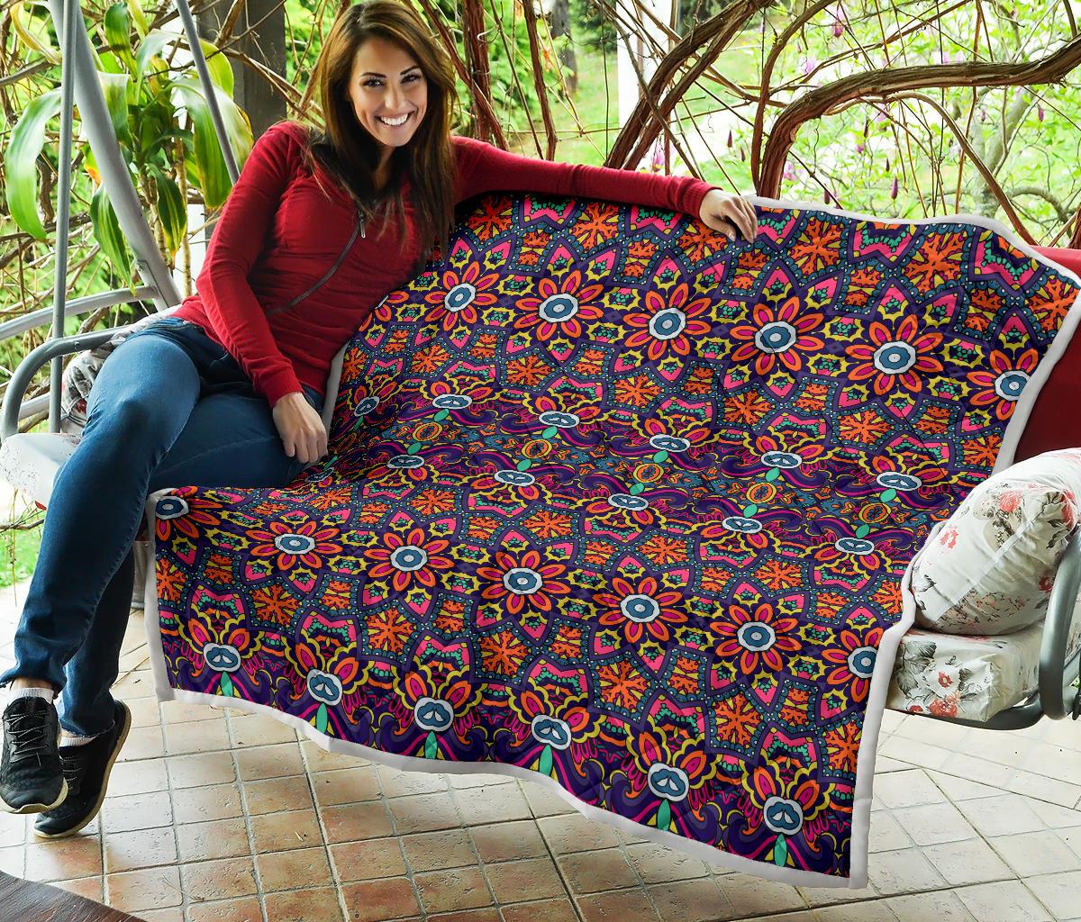 Ethnic Flower Style Print Pattern Premium Quilt-JTAMIGO.COM