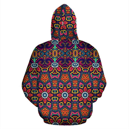 Ethnic Flower Style Print Pattern Pullover Hoodie