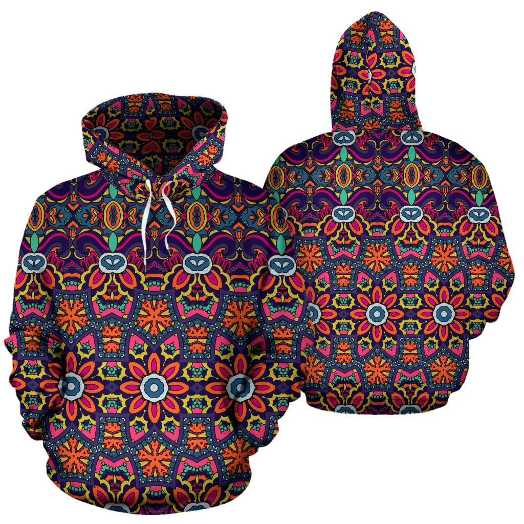 Ethnic Flower Style Print Pattern Pullover Hoodie