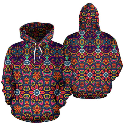 Ethnic Flower Style Print Pattern Pullover Hoodie