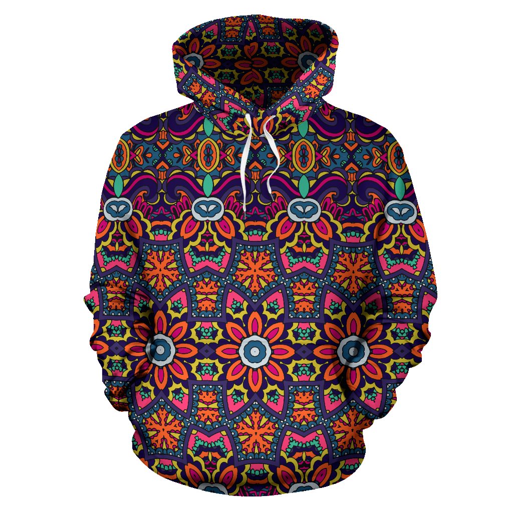 Ethnic Flower Style Print Pattern Pullover Hoodie