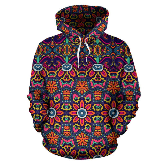 Ethnic Flower Style Print Pattern Pullover Hoodie