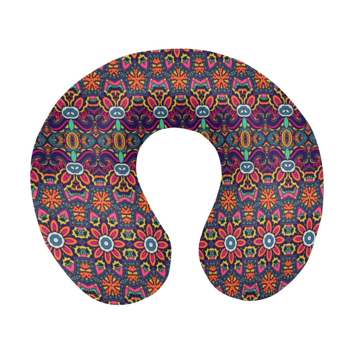 Ethnic Flower Style Print Pattern U-Shaped Travel Neck Pillow-JTAMIGO.COM