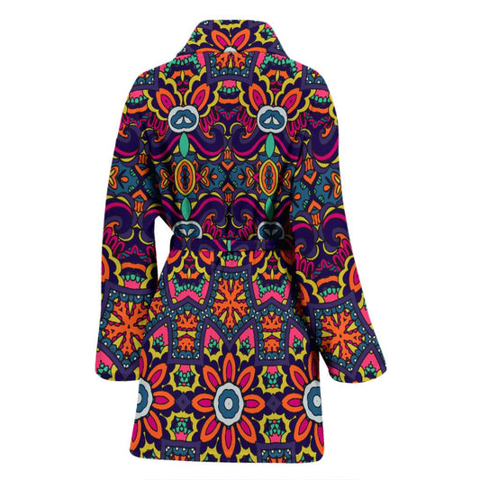 Ethnic Flower Style Print Pattern Women Bath Robe-JTAMIGO.COM
