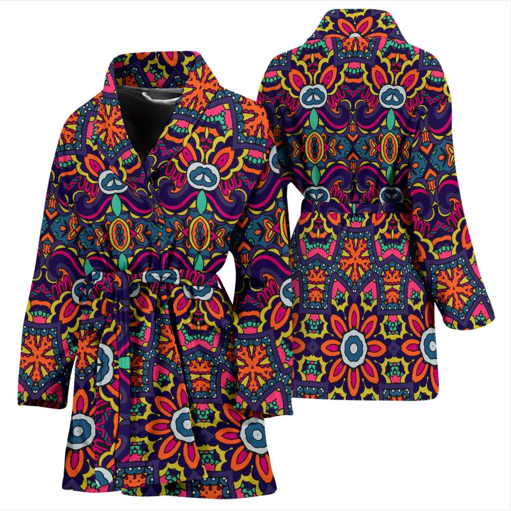 Ethnic Flower Style Print Pattern Women Bath Robe-JTAMIGO.COM