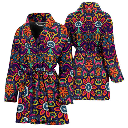 Ethnic Flower Style Print Pattern Women Bath Robe-JTAMIGO.COM
