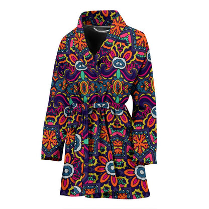 Ethnic Flower Style Print Pattern Women Bath Robe-JTAMIGO.COM