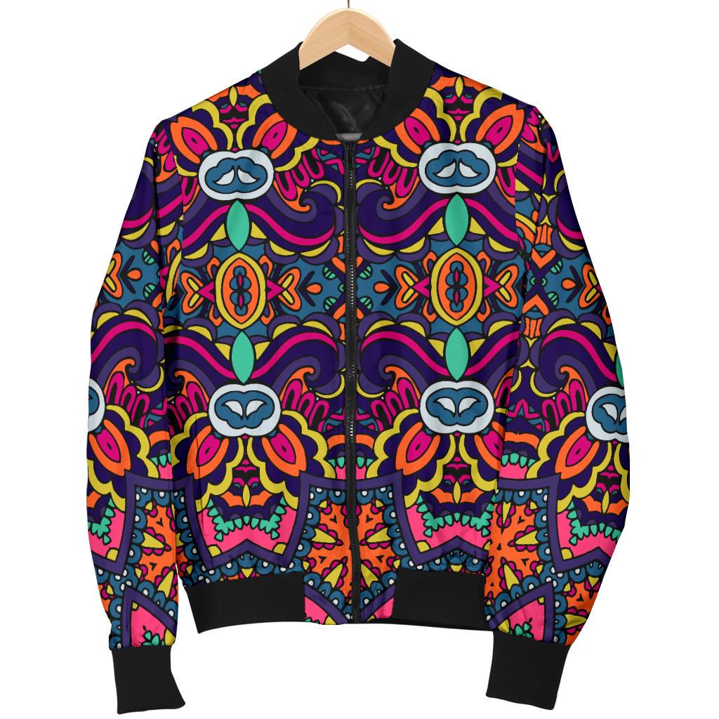 Ethnic Flower Style Print Pattern Women Casual Bomber Jacket