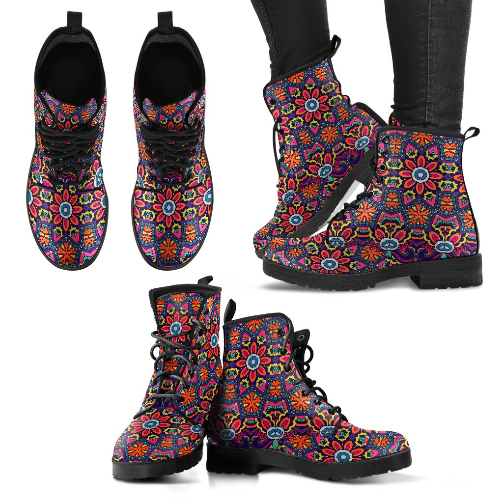 Ethnic Flower Style Print Pattern Women Leather Boots-JTAMIGO.COM