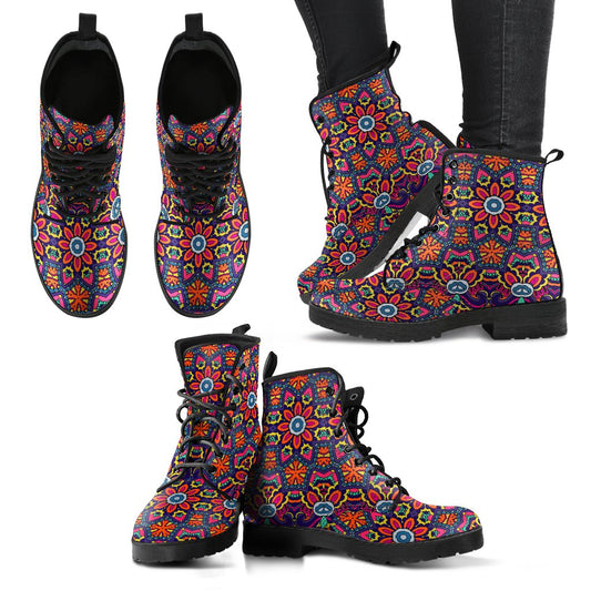 Ethnic Flower Style Print Pattern Women Leather Boots-JTAMIGO.COM