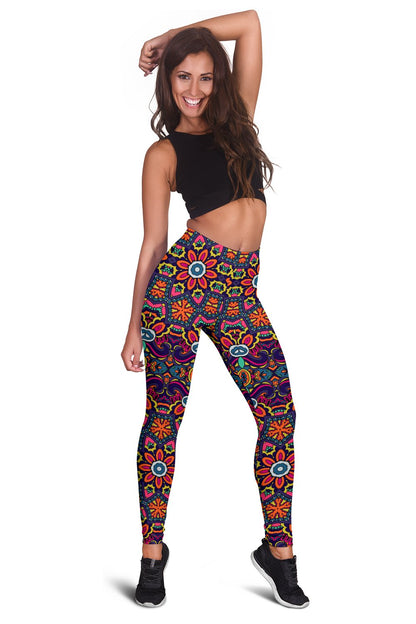 Ethnic Flower Style Print Pattern Women Leggings