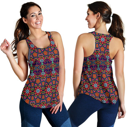 Ethnic Flower Style Print Pattern Women Racerback Tank Top