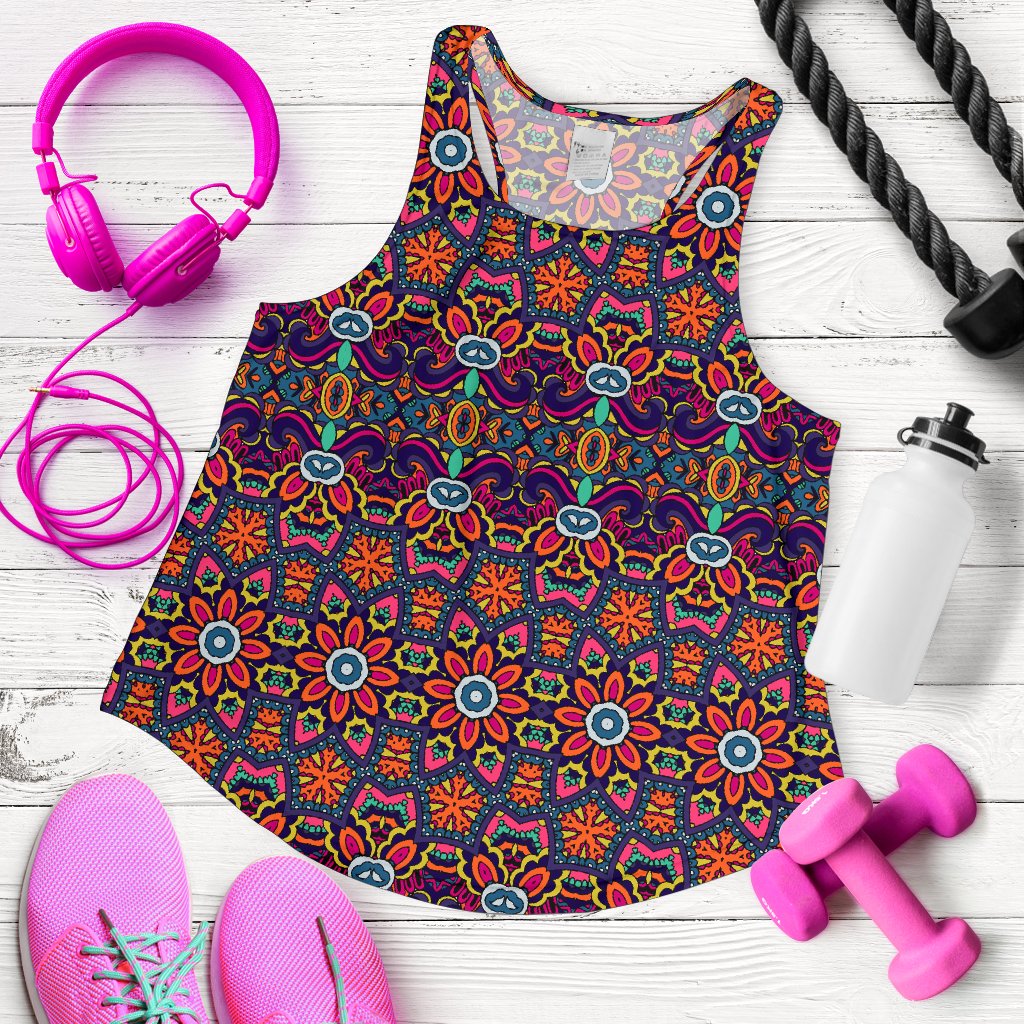 Ethnic Flower Style Print Pattern Women Racerback Tank Top