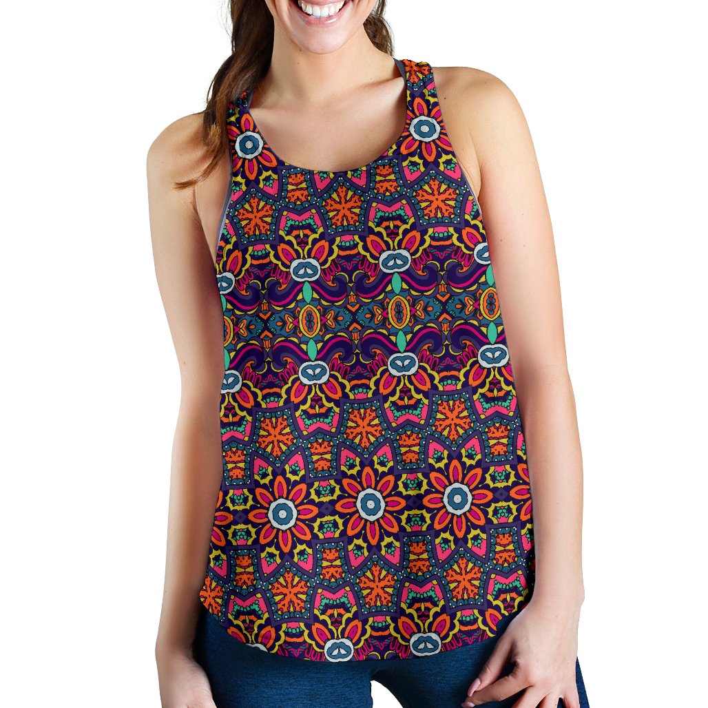 Ethnic Flower Style Print Pattern Women Racerback Tank Top