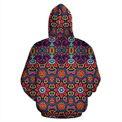 Ethnic Flower Style Print Pattern Zip Up Hoodie