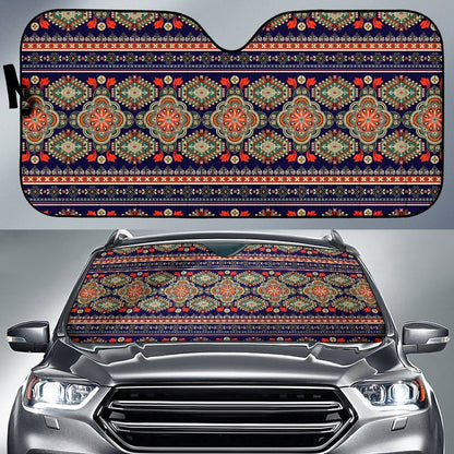 Ethnic Geometric Print Pattern Car Sun Shade For Windshield
