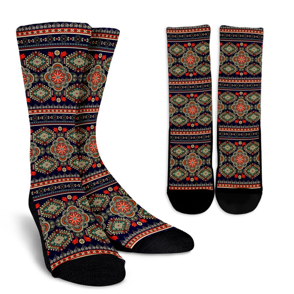Ethnic Geometric Print Pattern Crew Socks