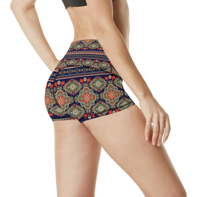 Ethnic Geometric Print Pattern High Waisted Spandex Shorts-JTAMIGO.COM