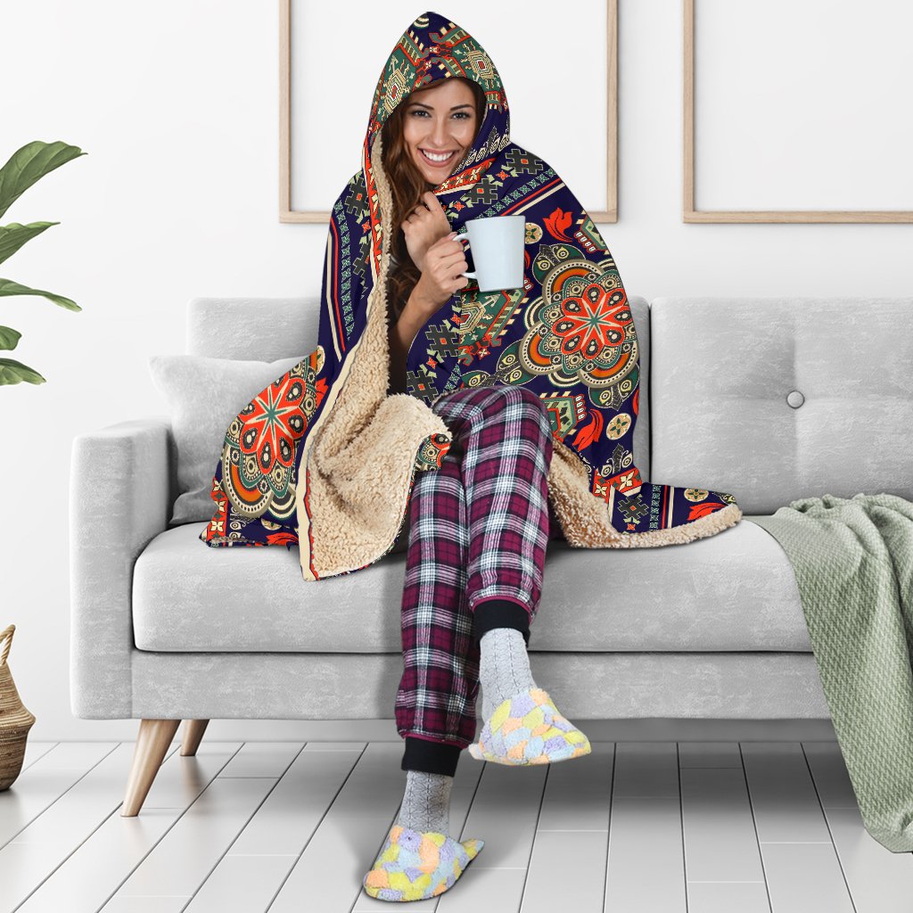 Ethnic Geometric Print Pattern Hooded Blanket-JTAMIGO.COM