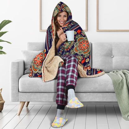 Ethnic Geometric Print Pattern Hooded Blanket-JTAMIGO.COM