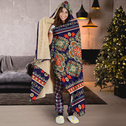 Ethnic Geometric Print Pattern Hooded Blanket-JTAMIGO.COM