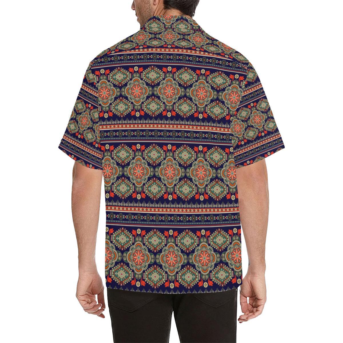 Ethnic Geometric Print Pattern Men Aloha Hawaiian Shirt