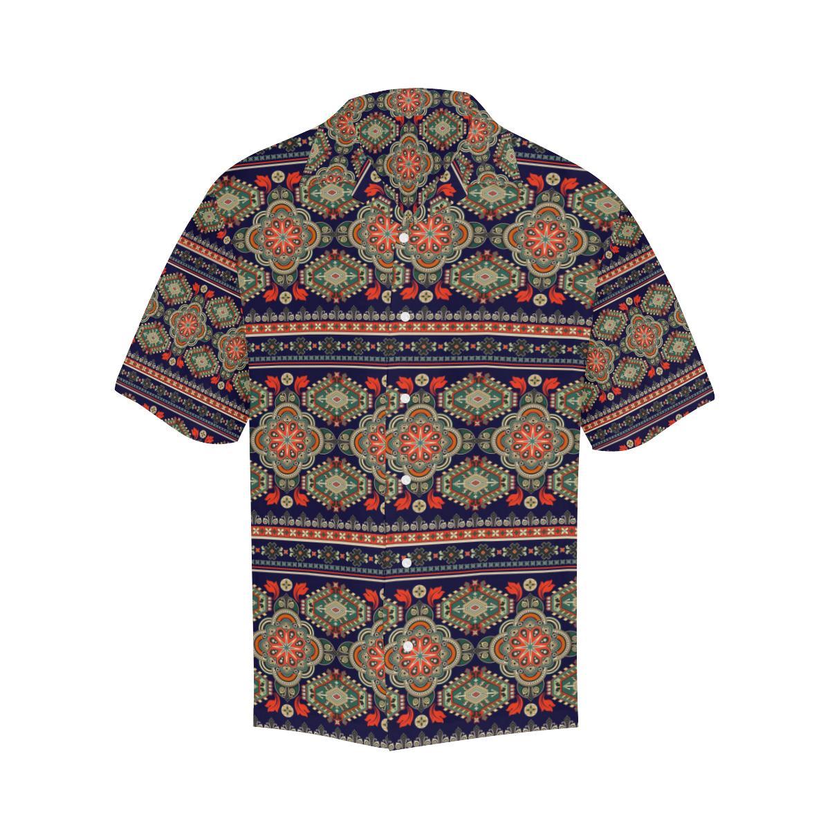 Ethnic Geometric Print Pattern Men Aloha Hawaiian Shirt