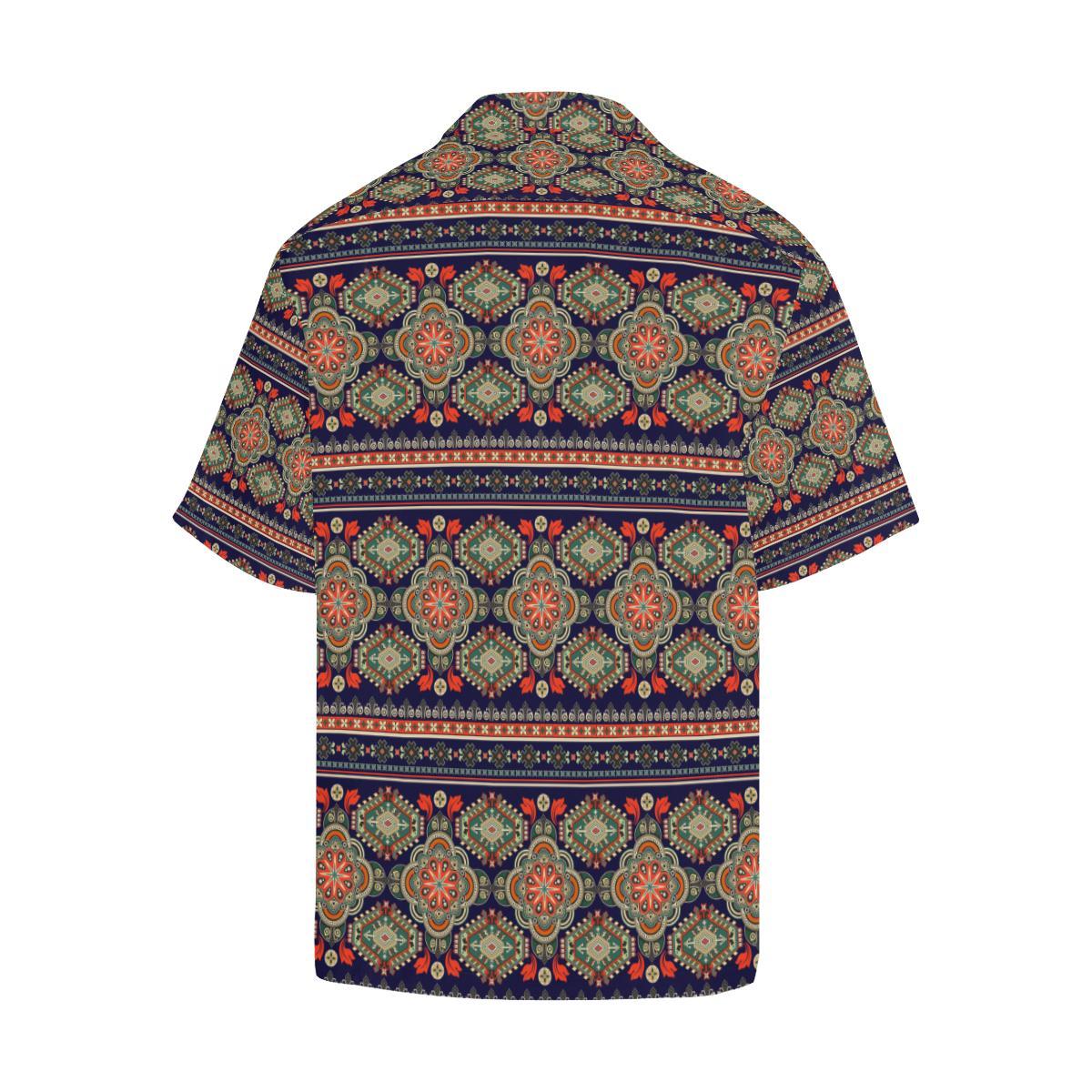 Ethnic Geometric Print Pattern Men Aloha Hawaiian Shirt