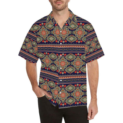 Ethnic Geometric Print Pattern Men Aloha Hawaiian Shirt