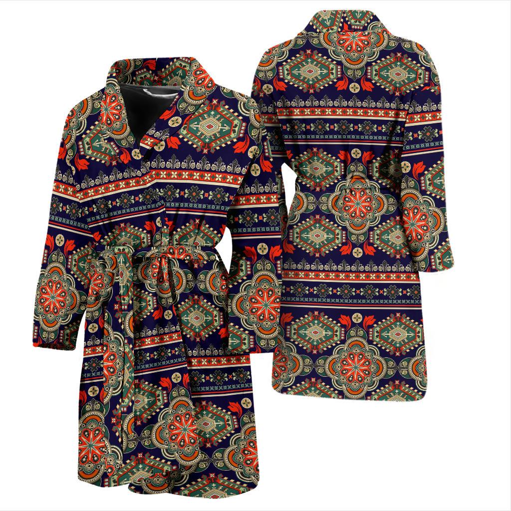 Ethnic Geometric Print Pattern Men Bath Robe-JTAMIGO.COM
