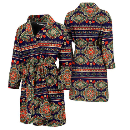 Ethnic Geometric Print Pattern Men Bath Robe-JTAMIGO.COM