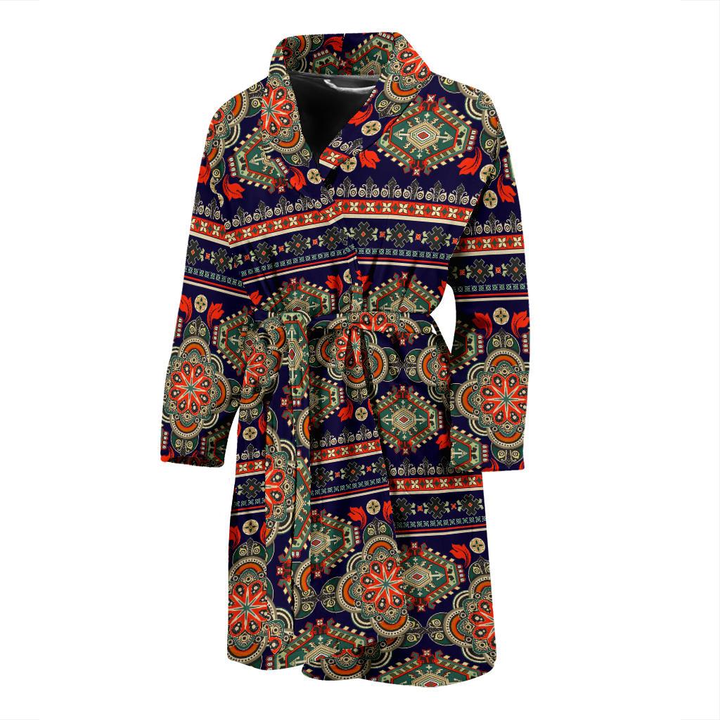 Ethnic Geometric Print Pattern Men Bath Robe-JTAMIGO.COM