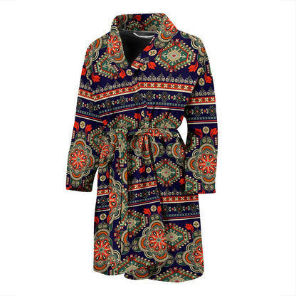 Ethnic Geometric Print Pattern Men Bath Robe-JTAMIGO.COM