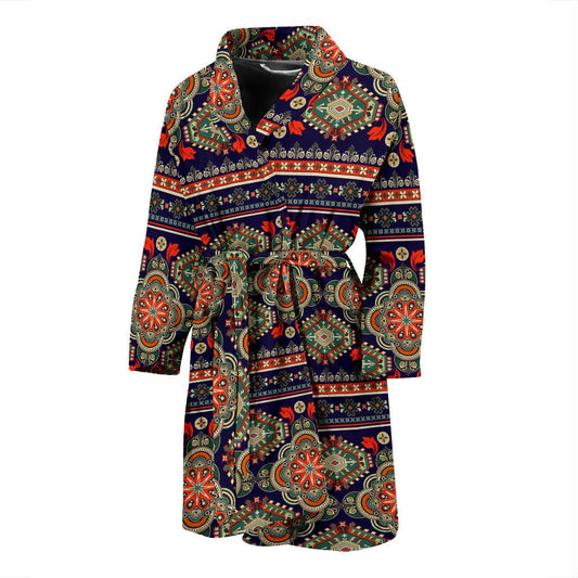 Ethnic Geometric Print Pattern Men Bath Robe-JTAMIGO.COM