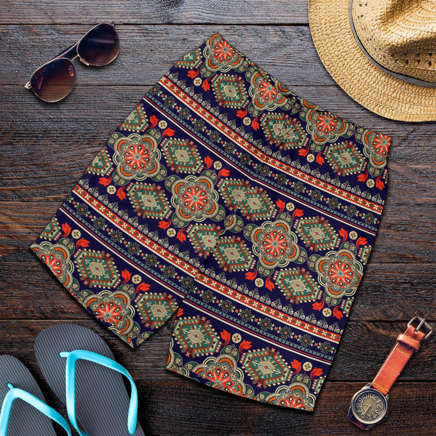 Ethnic Geometric Print Pattern Mens Shorts-JTAMIGO.COM