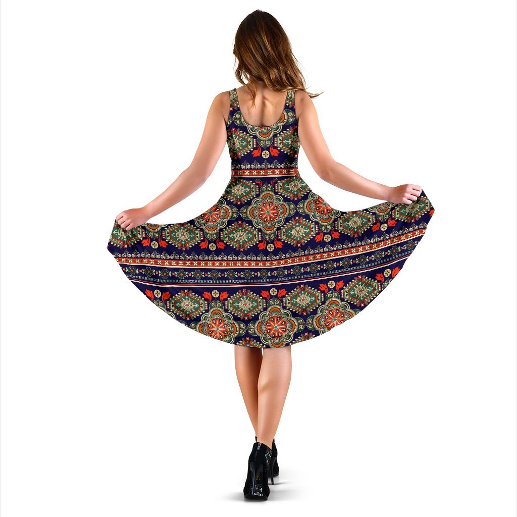 Ethnic Geometric Print Pattern Sleeveless Dress