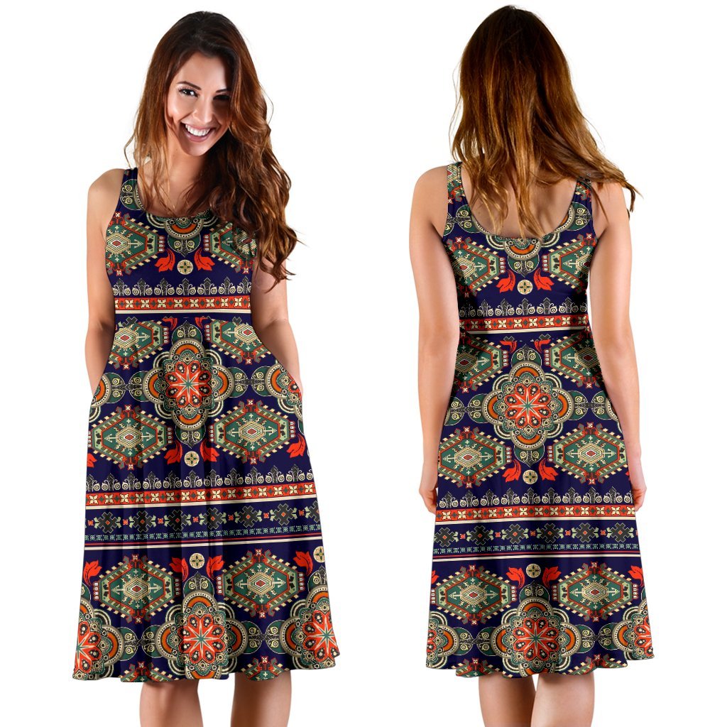Ethnic Geometric Print Pattern Sleeveless Dress