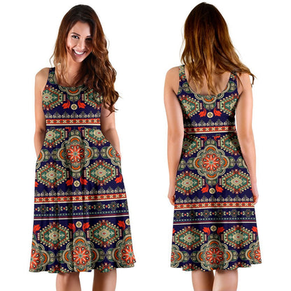 Ethnic Geometric Print Pattern Sleeveless Dress
